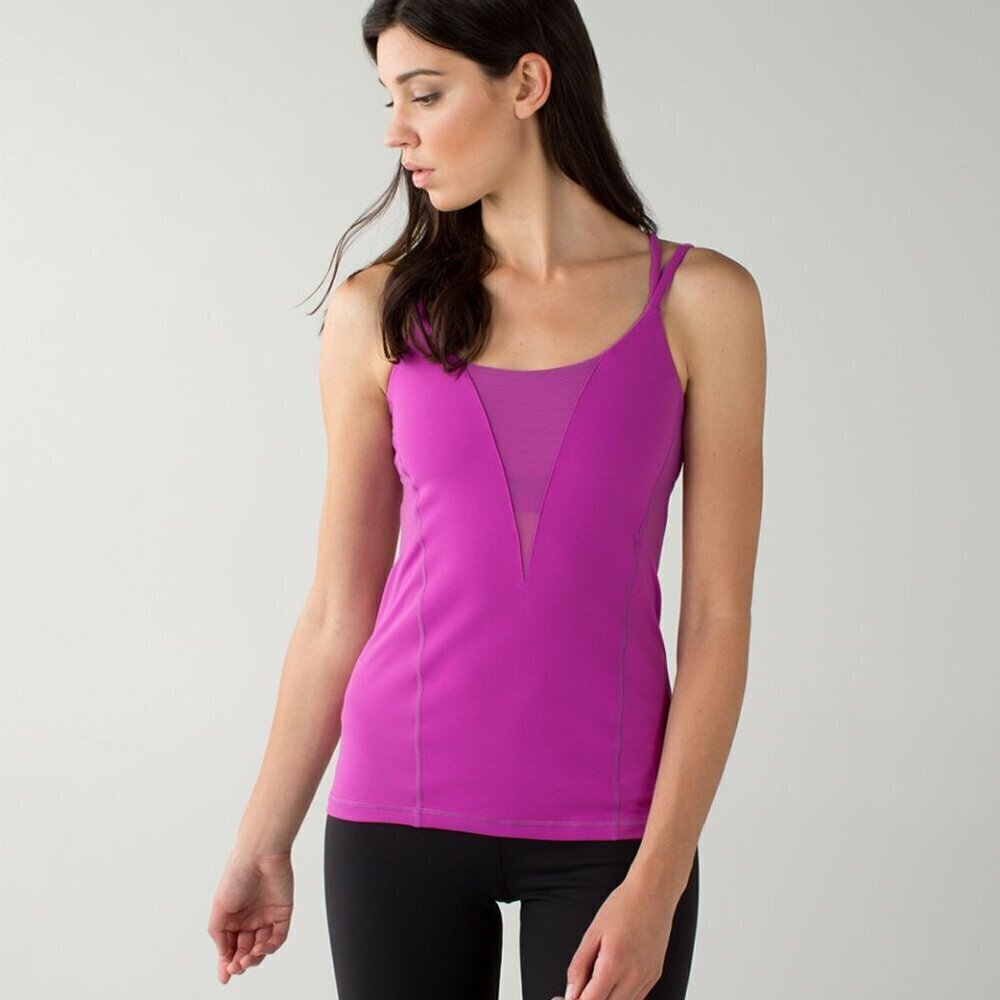 Lululemon Exquisite Tank Womens 6 Ultra Violet Sleeveless Mesh Panel Shelf Bra
